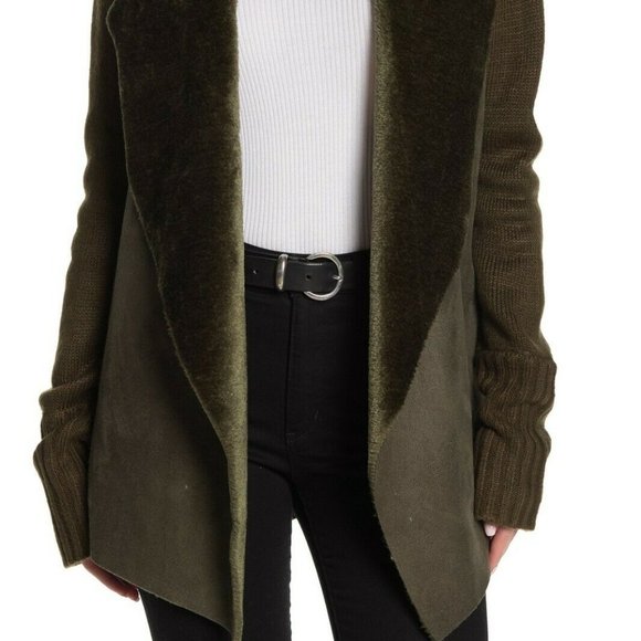 Olive Green Women's Jacket with Faux Fur Collar - Picture 2 of 3